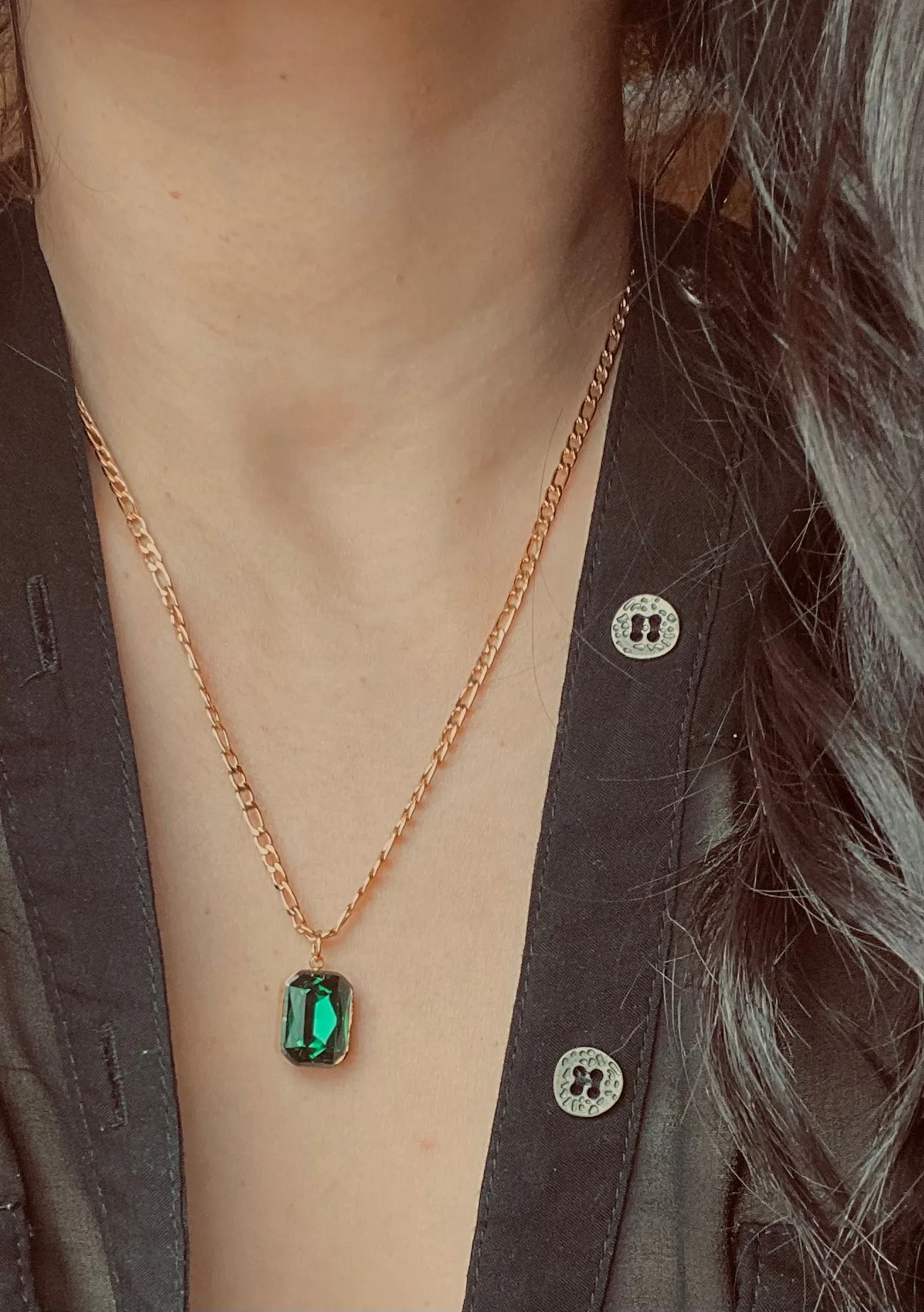 Emerald Green or Black Pendant Necklace