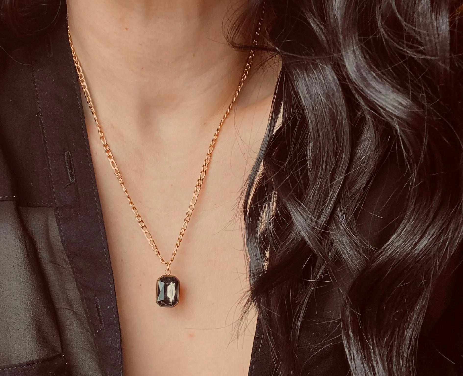 Emerald Green or Black Pendant Necklace