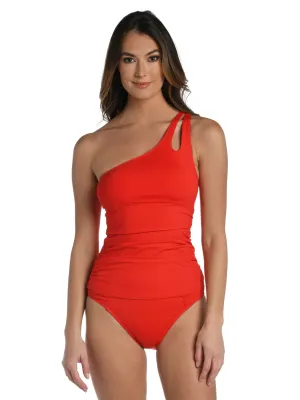 Island Goddess Solid One Shoulder Keyhole Tankini Top