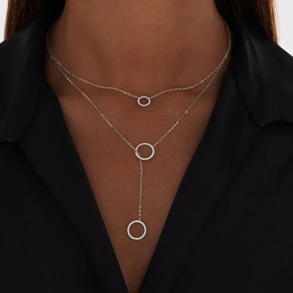 Minimalist Tie Y Shape Circle Necklace